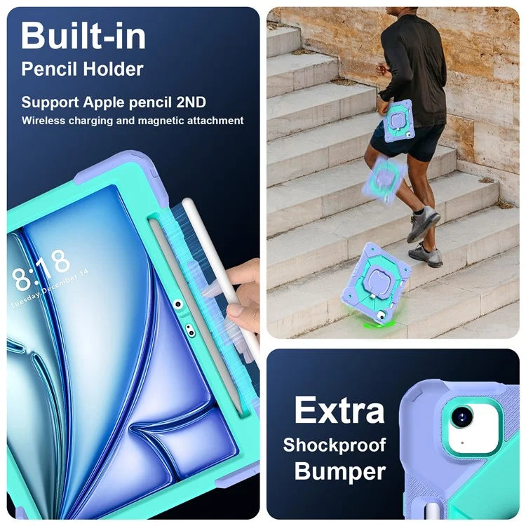 C3 for iPad Air 13 (2024) Case with Shoulder Strap Silicone+PC Kickstand Tablet Cover