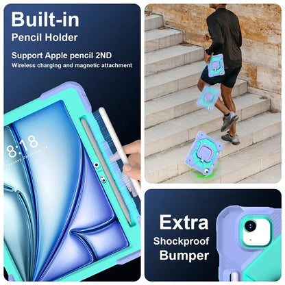 C3 for iPad Air 13 (2024) Case with Shoulder Strap Silicone+PC Kickstand Tablet Cover