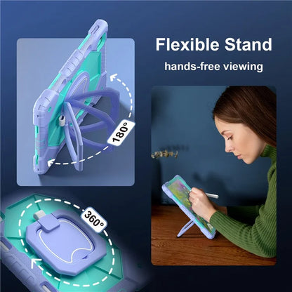 C3 for iPad Air 13 (2024) Case with Shoulder Strap Silicone+PC Kickstand Tablet Cover