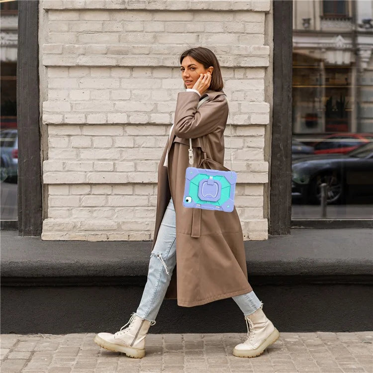 C3 for iPad Air 13 (2024) Case with Shoulder Strap Silicone+PC Kickstand Tablet Cover