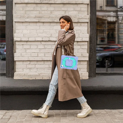 C3 for iPad Air 13 (2024) Case with Shoulder Strap Silicone+PC Kickstand Tablet Cover