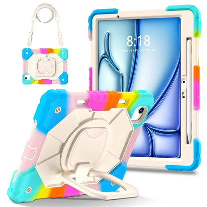 C3 for iPad Air 13 (2024) Case with Shoulder Strap Silicone+PC Kickstand Tablet Cover