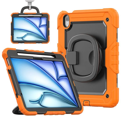 For iPad Air 11 (2024) Case PC+Silicone Tablet Cover with Shoulder Strap Rotating Grip Handle
