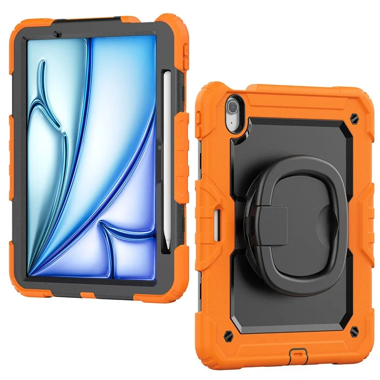 For iPad Air 11 (2024) Case PC+Silicone Tablet Cover with Shoulder Strap Rotating Grip Handle