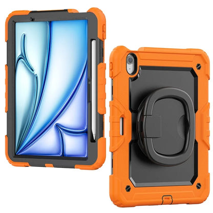 For iPad Air 11 (2024) Case PC+Silicone Tablet Cover with Shoulder Strap Rotating Grip Handle