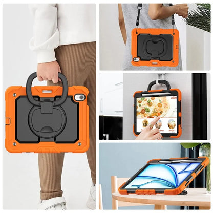 For iPad Air 11 (2024) Case PC+Silicone Tablet Cover with Shoulder Strap Rotating Grip Handle