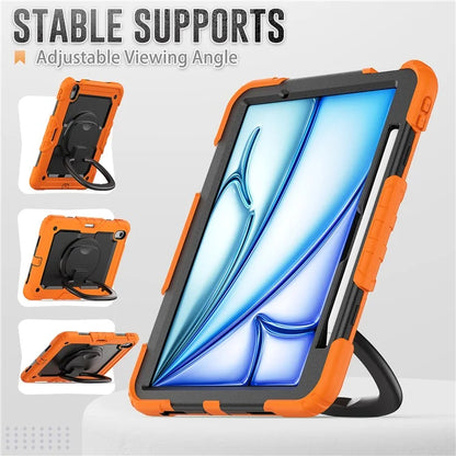 For iPad Air 11 (2024) Case PC+Silicone Tablet Cover with Shoulder Strap Rotating Grip Handle