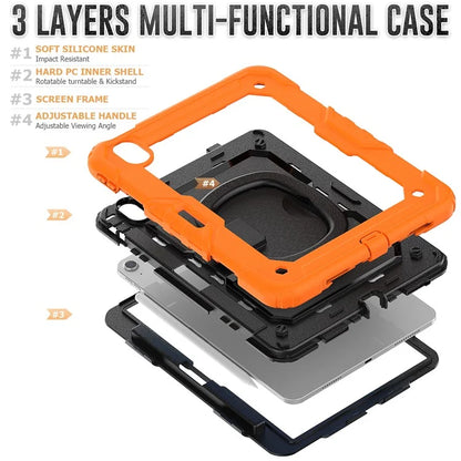 For iPad Air 11 (2024) Case PC+Silicone Tablet Cover with Shoulder Strap Rotating Grip Handle