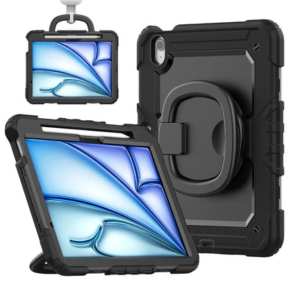 For iPad Air 11 (2024) Case PC+Silicone Tablet Cover with Shoulder Strap Rotating Grip Handle