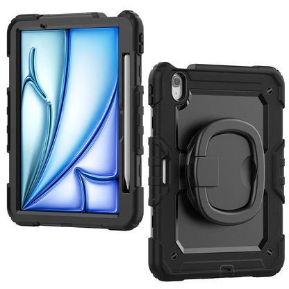 For iPad Air 11 (2024) Case PC+Silicone Tablet Cover with Shoulder Strap Rotating Grip Handle
