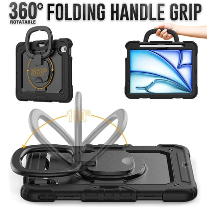 For iPad Air 11 (2024) Case PC+Silicone Tablet Cover with Shoulder Strap Rotating Grip Handle