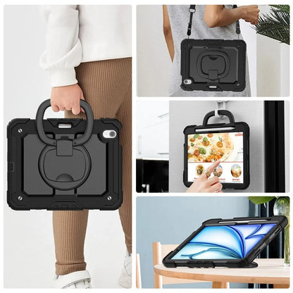 For iPad Air 11 (2024) Case PC+Silicone Tablet Cover with Shoulder Strap Rotating Grip Handle