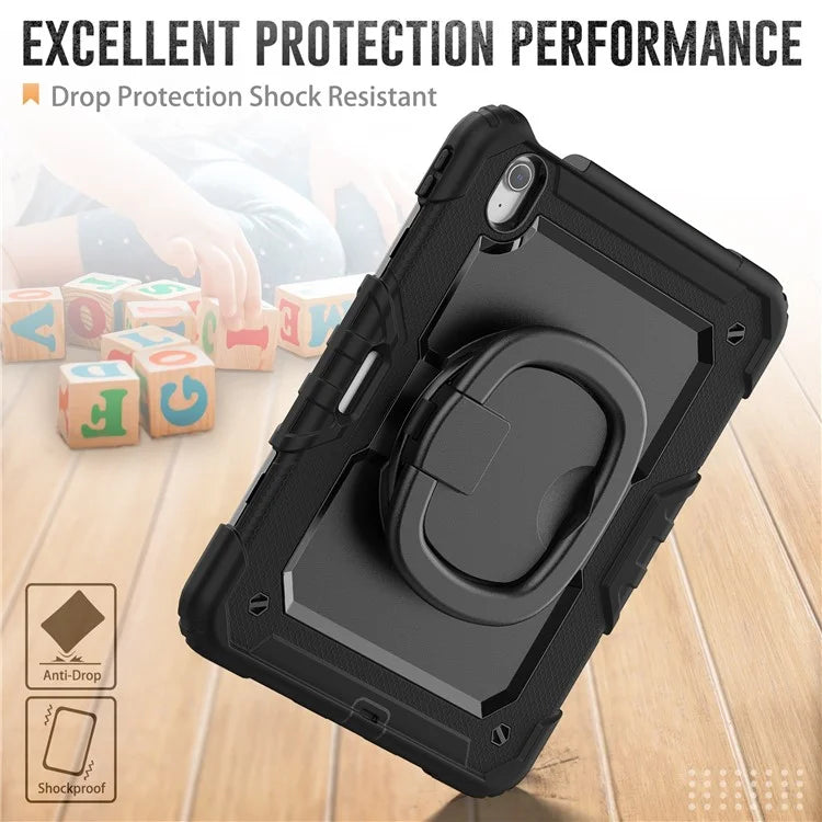 For iPad Air 11 (2024) Case PC+Silicone Tablet Cover with Shoulder Strap Rotating Grip Handle