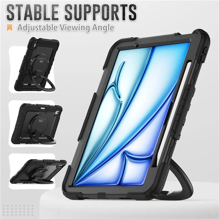 For iPad Air 11 (2024) Case PC+Silicone Tablet Cover with Shoulder Strap Rotating Grip Handle
