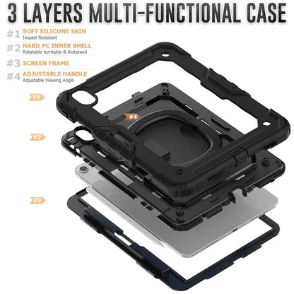 For iPad Air 11 (2024) Case PC+Silicone Tablet Cover with Shoulder Strap Rotating Grip Handle