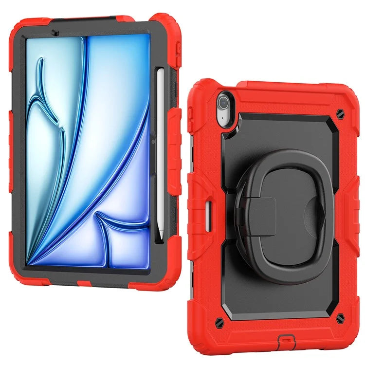 For iPad Air 11 (2024) Case PC+Silicone Tablet Cover with Shoulder Strap Rotating Grip Handle