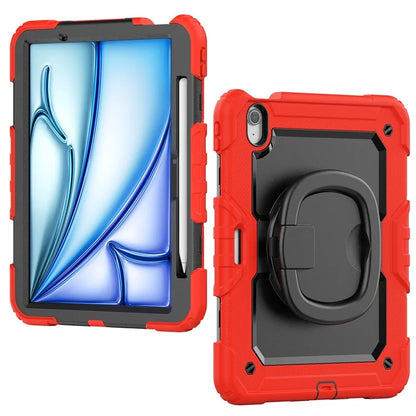 For iPad Air 11 (2024) Case PC+Silicone Tablet Cover with Shoulder Strap Rotating Grip Handle
