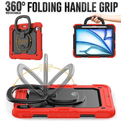 For iPad Air 11 (2024) Case PC+Silicone Tablet Cover with Shoulder Strap Rotating Grip Handle