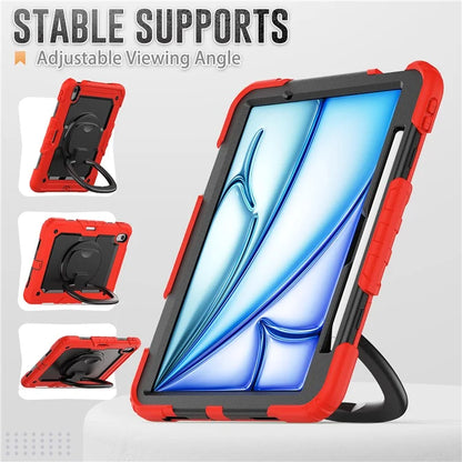 For iPad Air 11 (2024) Case PC+Silicone Tablet Cover with Shoulder Strap Rotating Grip Handle