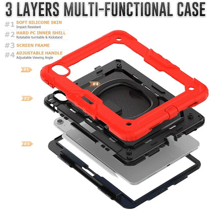 For iPad Air 11 (2024) Case PC+Silicone Tablet Cover with Shoulder Strap Rotating Grip Handle