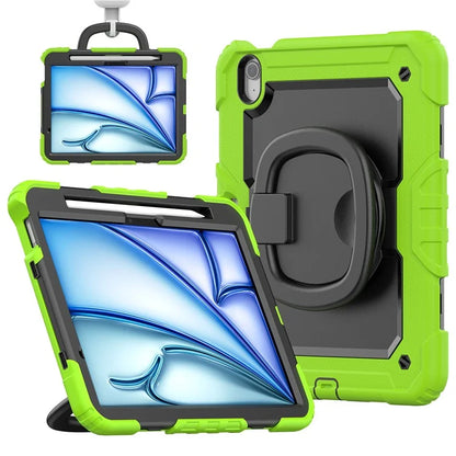 For iPad Air 11 (2024) Case PC+Silicone Tablet Cover with Shoulder Strap Rotating Grip Handle