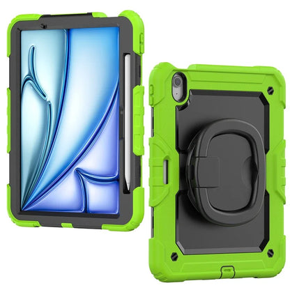 For iPad Air 11 (2024) Case PC+Silicone Tablet Cover with Shoulder Strap Rotating Grip Handle