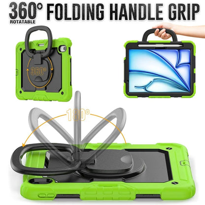 For iPad Air 11 (2024) Case PC+Silicone Tablet Cover with Shoulder Strap Rotating Grip Handle