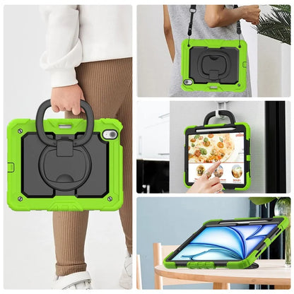For iPad Air 11 (2024) Case PC+Silicone Tablet Cover with Shoulder Strap Rotating Grip Handle