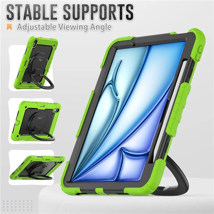 For iPad Air 11 (2024) Case PC+Silicone Tablet Cover with Shoulder Strap Rotating Grip Handle