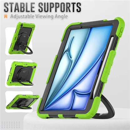 For iPad Air 11 (2024) Case PC+Silicone Tablet Cover with Shoulder Strap Rotating Grip Handle