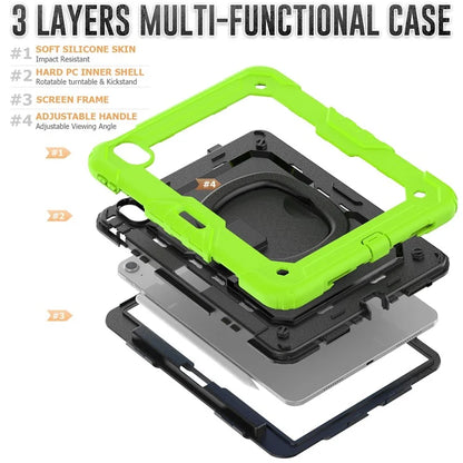 For iPad Air 11 (2024) Case PC+Silicone Tablet Cover with Shoulder Strap Rotating Grip Handle