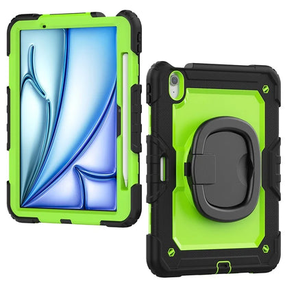 For iPad Air 11 (2024) Case PC+Silicone Tablet Cover with Shoulder Strap Rotating Grip Handle / Black