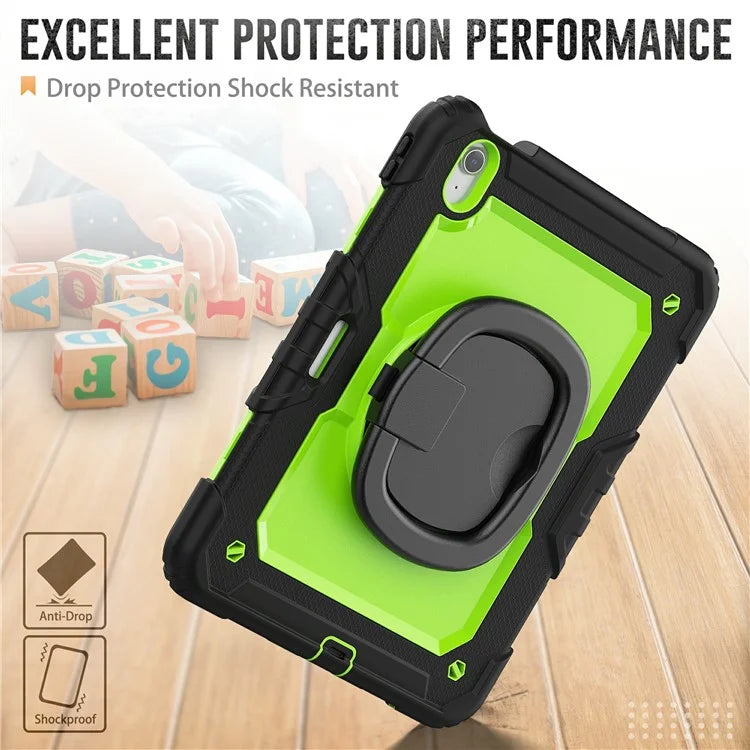 For iPad Air 11 (2024) Case PC+Silicone Tablet Cover with Shoulder Strap Rotating Grip Handle / Black