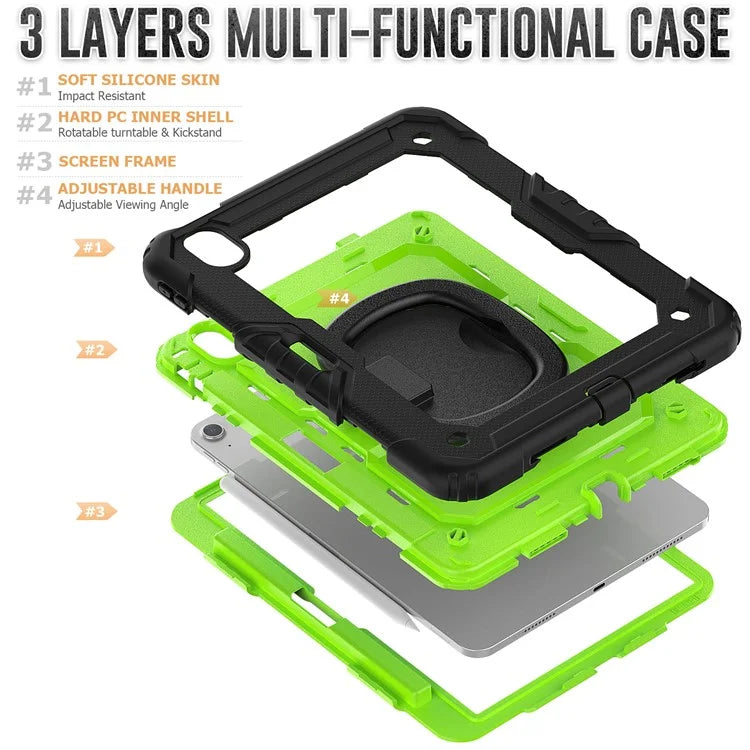 For iPad Air 11 (2024) Case PC+Silicone Tablet Cover with Shoulder Strap Rotating Grip Handle / Black