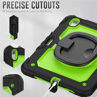 For iPad Air 11 (2024) Case PC+Silicone Tablet Cover with Shoulder Strap Rotating Grip Handle / Black