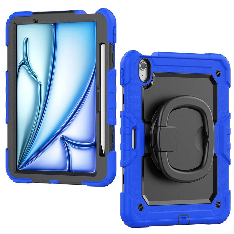For iPad Air 11 (2024) Case PC+Silicone Tablet Cover with Shoulder Strap Rotating Grip Handle