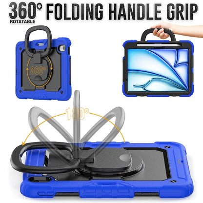 For iPad Air 11 (2024) Case PC+Silicone Tablet Cover with Shoulder Strap Rotating Grip Handle