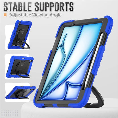 For iPad Air 11 (2024) Case PC+Silicone Tablet Cover with Shoulder Strap Rotating Grip Handle