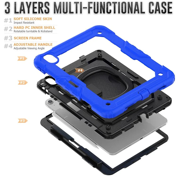 For iPad Air 11 (2024) Case PC+Silicone Tablet Cover with Shoulder Strap Rotating Grip Handle