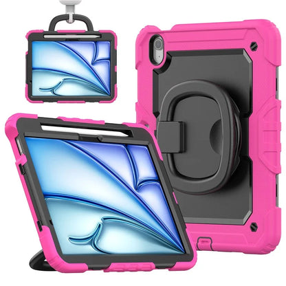 For iPad Air 11 (2024) Case PC+Silicone Tablet Cover with Shoulder Strap Rotating Grip Handle
