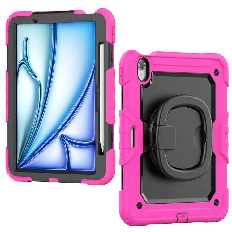For iPad Air 11 (2024) Case PC+Silicone Tablet Cover with Shoulder Strap Rotating Grip Handle