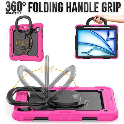 For iPad Air 11 (2024) Case PC+Silicone Tablet Cover with Shoulder Strap Rotating Grip Handle