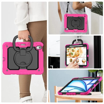 For iPad Air 11 (2024) Case PC+Silicone Tablet Cover with Shoulder Strap Rotating Grip Handle