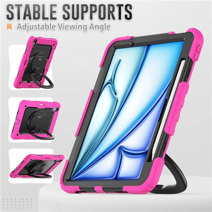 For iPad Air 11 (2024) Case PC+Silicone Tablet Cover with Shoulder Strap Rotating Grip Handle