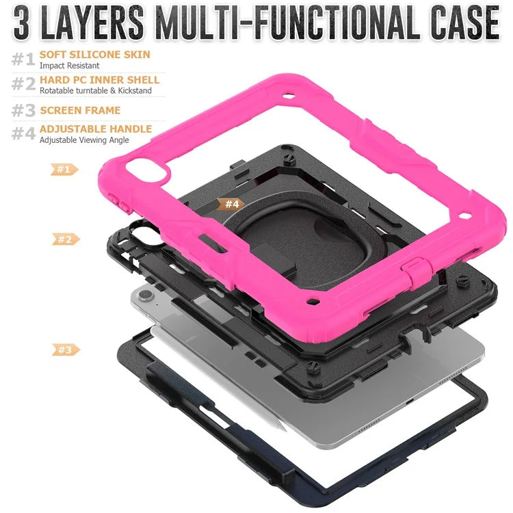 For iPad Air 11 (2024) Case PC+Silicone Tablet Cover with Shoulder Strap Rotating Grip Handle
