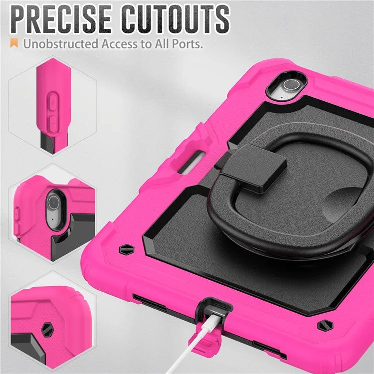 For iPad Air 11 (2024) Case PC+Silicone Tablet Cover with Shoulder Strap Rotating Grip Handle