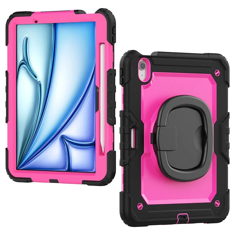 For iPad Air 11 (2024) Case PC+Silicone Tablet Cover with Shoulder Strap Rotating Grip Handle / Black