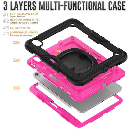 For iPad Air 11 (2024) Case PC+Silicone Tablet Cover with Shoulder Strap Rotating Grip Handle / Black
