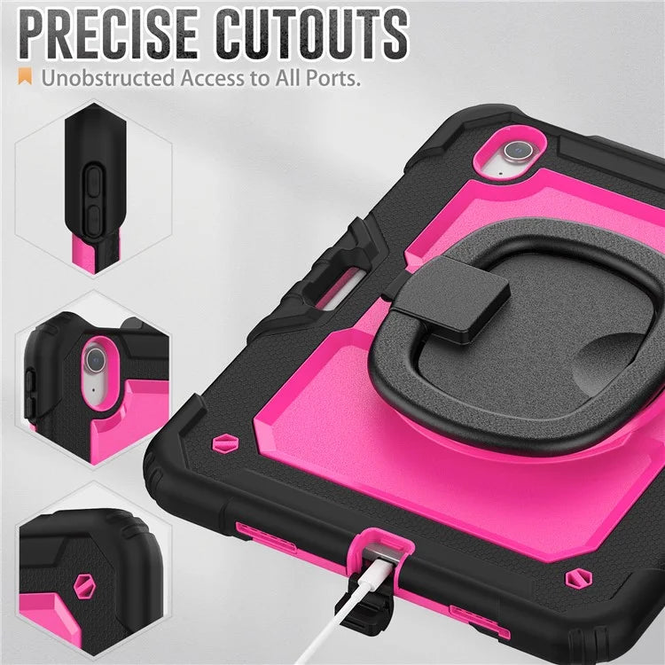 For iPad Air 11 (2024) Case PC+Silicone Tablet Cover with Shoulder Strap Rotating Grip Handle / Black