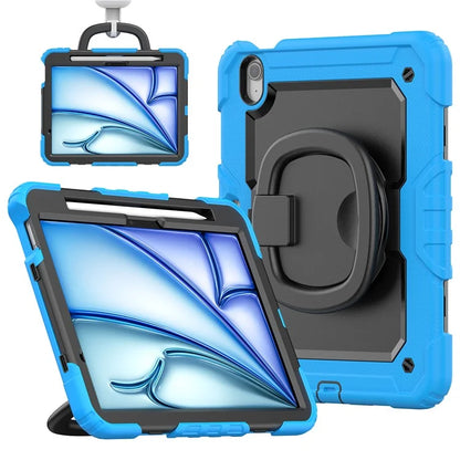 For iPad Air 11 (2024) Case PC+Silicone Tablet Cover with Shoulder Strap Rotating Grip Handle